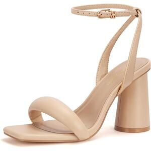 New Viciously Vixen Womens 8 Tan 4" Block Heel Open Toe Strappy Sandal Shoes